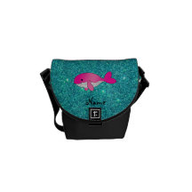 Personalized name pink white turquoise glitter courier bag