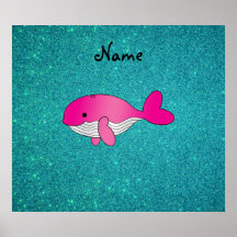 Personalized name pink white turquoise glitter posters