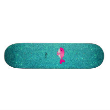 Personalized name pink white turquoise glitter skateboards
