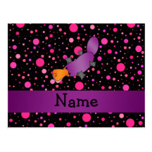 Personalized name platypus pink polka dots postcard
