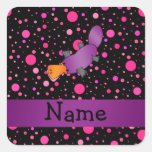 Personalized name platypus pink polka dots square stickers