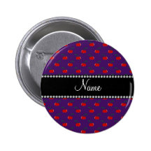 Personalized name purple cherry pattern pinback button