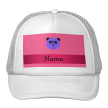 Personalized name purple panda head pink polka dot trucker hats