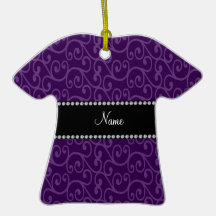Personalized name purple swirls christmas tree ornaments