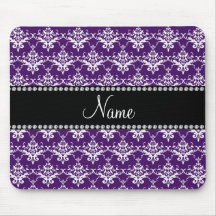 Personalized name purple white damask mouse pad
