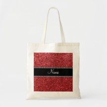 Personalized name red glitter canvas bag