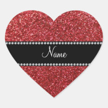 Personalized name red glitter heart stickers