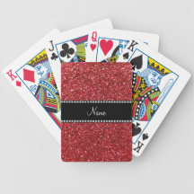 Personalized name red glitter bicycle playing cards