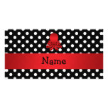 Personalized name red octopus black polka dots photo card template