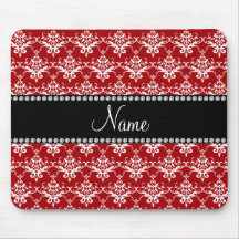 Personalized name red white damask mousepads