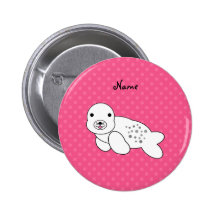 Personalized name seal pup pink polka dots