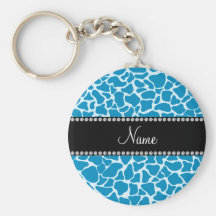 Personalized name sky blue giraffe pattern keychains