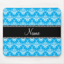 Personalized name sky blue white damask mouse pads