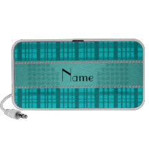Personalized name turquoise plaid pattern mp3 speakers