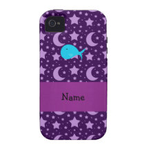 Personalized name turquoise whale purple stars iPhone 4/4S cases