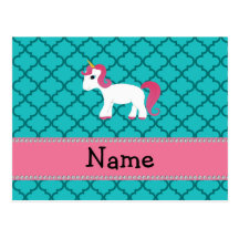 Personalized name unicorn turquoise moroccan post card