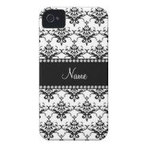 Personalized name White black damask Case-Mate iPhone 4 Case
