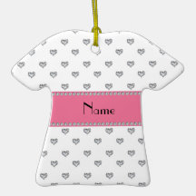 Personalized name white diamonds hearts christmas tree ornaments