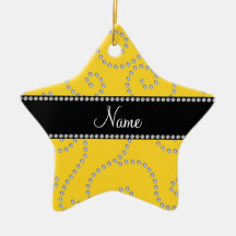 Personalized name yellow diamond swirls christmas ornament