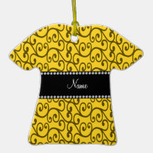 Personalized name yellow swirls christmas ornaments
