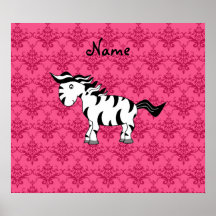 Personalized name zebra pink damask posters