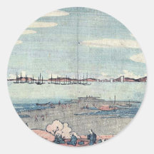Perspective view of Mount Dōkan by Shōtei,Hokuju Round Sticker