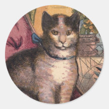 Pet Tabby Cat with Collar Blue Ribbon Sticker