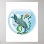 pet turtle in fish bowl posters