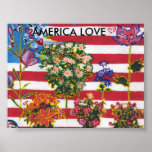 Peter Max art style flag love flowers painting posters