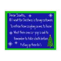 Pharmacist "DEAR SANTA" Christmas Themed Gifts Post Cards