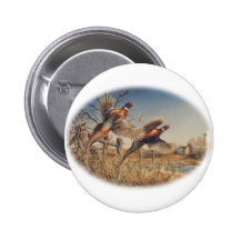 Pheasants Aloft - Great Hunting on the farm Buttons