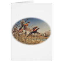 Pheasants Aloft - Great Hunting on the farm Cards