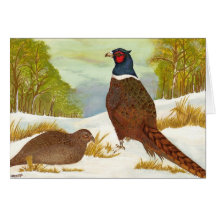 Pheasants in Snow Greetings Card