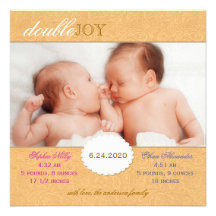 Photo Birth Announcement for Twins(Orange Paisley)