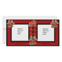 Photo Card Black Gold Floral Double Xmas