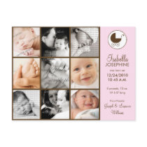 Photo Collage Pink Baby Birth Announcement