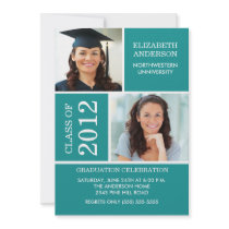 Photo Graduation Invitation Classy Turquoise White