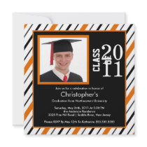 Photo Graduation Invitation Orange Black Stripes