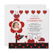 Photo Red & Black Ladybug Birthday Invitation