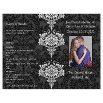 Photo Wedding Program Black Grey & White Damask