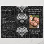 Photo Wedding Program Black Grey & White Damask Full Colour Flyer