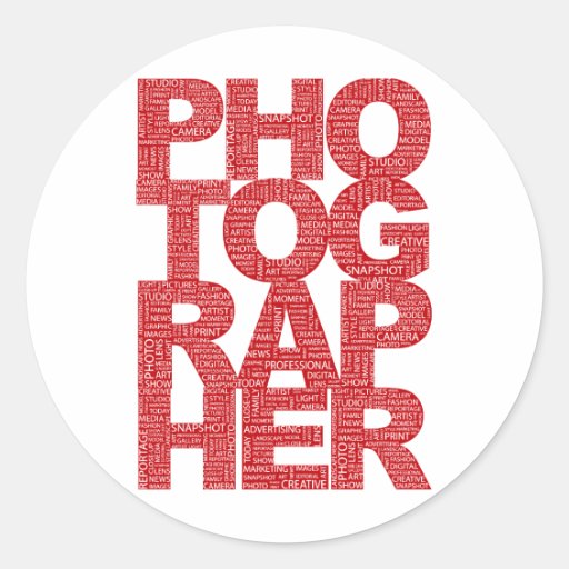 Photographer - Red Text Round Stickers