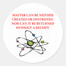 physics joke round stickers
