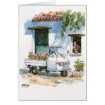 Piaggio and Geraniums - greeting card cards