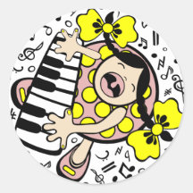 piano baby round sticker