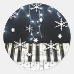 Piano Christmas Snowflake Keyboard Round Sticker