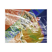 piano hands invert over orange guitar neck hands stretched canvas prints