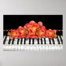 Piano Keyboard and Roses Poster