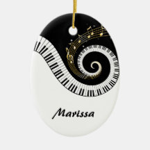 Piano Keys and Gold Music Notes Ornament