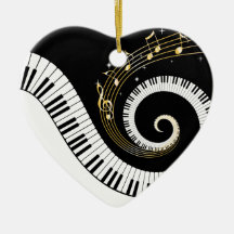 Piano Keys and Gold Music Notes Ornament